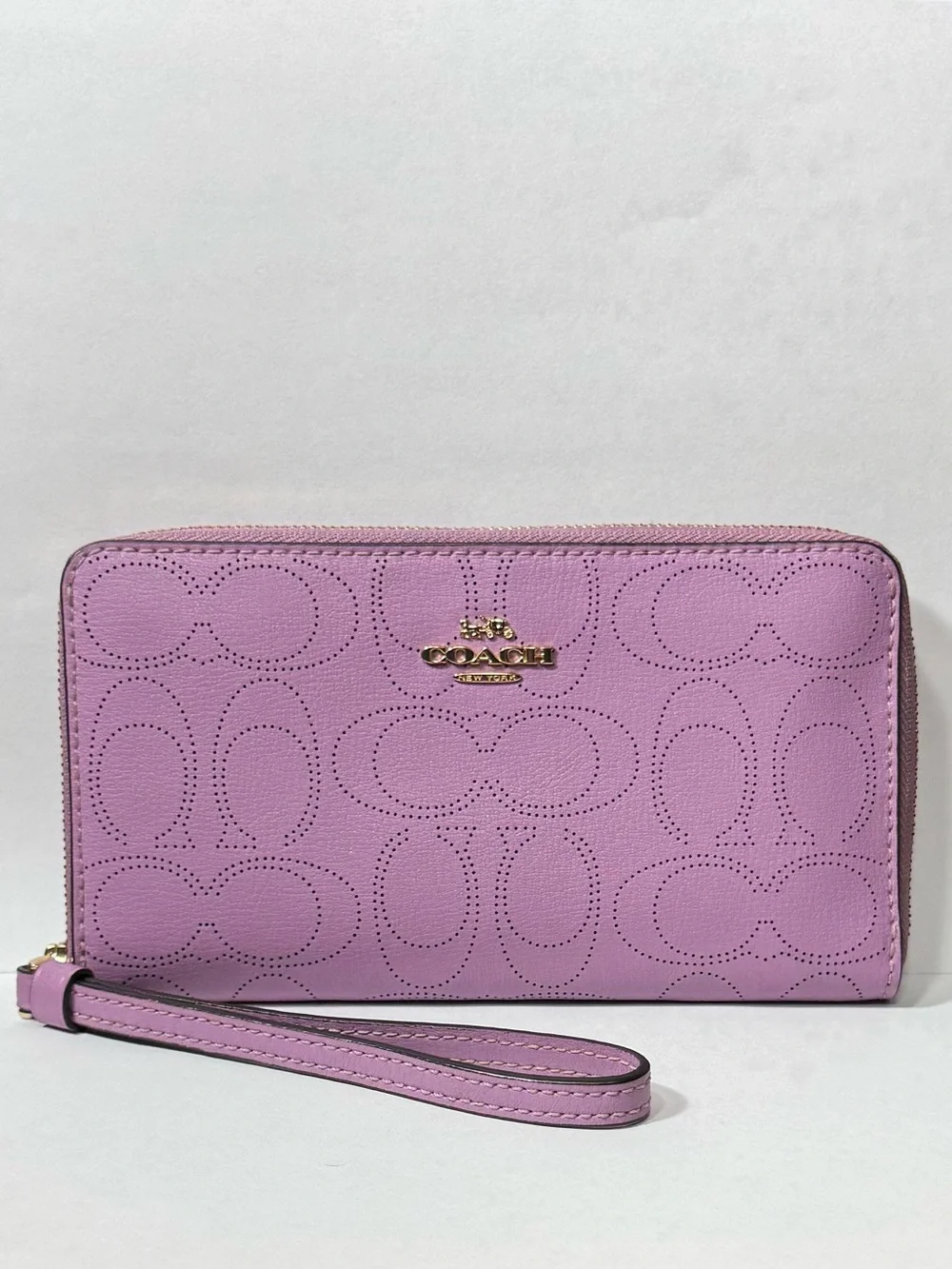Coach Large Leather Signature Perforated Phone Wallet